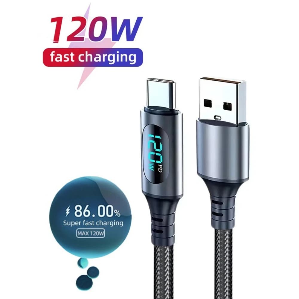 Cavo dati USB a tipo C da 6A 240W con ricarica rapida e display digitale a LED per Xiaomi, iPhone, Huawei, Samsung, cavo dati intrecciato in nylon
