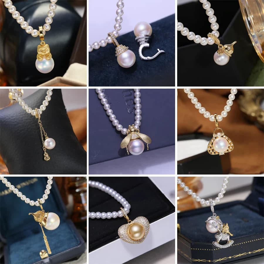 MeiBaPJ 38 Styles Necklace of small pearls of 3-4 mm Pendant in sterling silver 925 Fine wedding jewelry for women