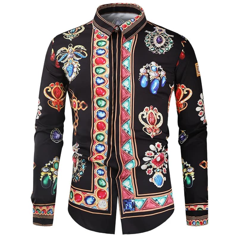 Camicie hawaiane di lusso con motivo dorato per uomo camicetta stampata in 3D colorata camicie Casual allentate Aloha magliette a maniche lunghe Streetwear