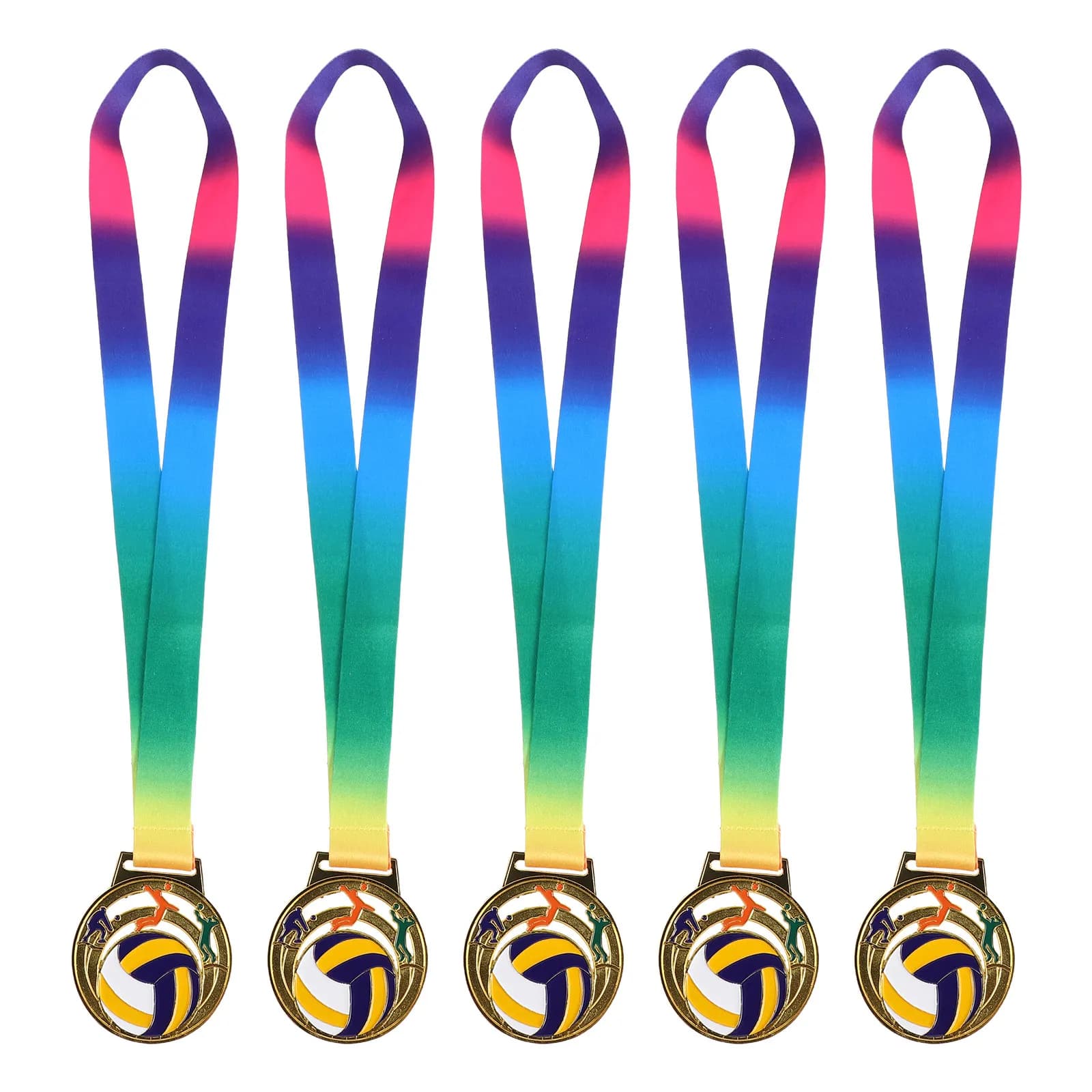 Medaglie da competizione di pallavolo da 5 pezzi, in lega di zinco, in metallo dorato, con design cavo, medaglie premio sportive per i vincitori