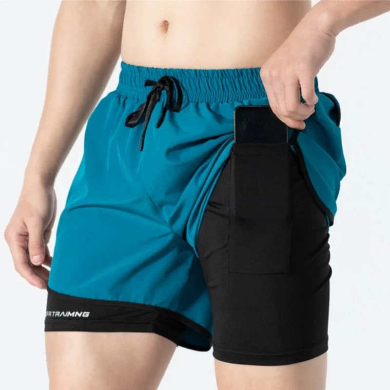 UETEEY Men's Shorts 2 in 1 Sport Fitness Gym Running Training Shorts Hidden Pocket Fast Drying Cycling Jogging Men's Shorts