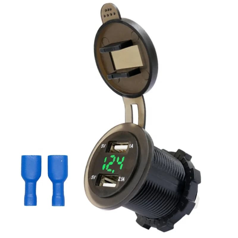Caricabatterie da auto impermeabile con doppia presa USB 3.1A 2.1A, voltmetro a LED con display della tensione