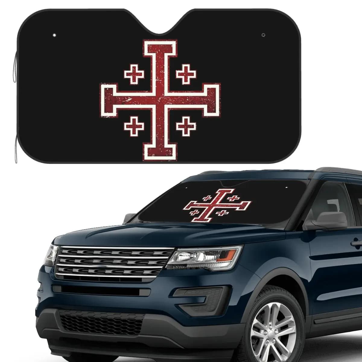 Croce di Gerusalemme Cavalieri medievali Croce Crociato Parasole Parabrezza Auto Parabrezza anteriore Finestra Visiera parasole Accessori Coperture