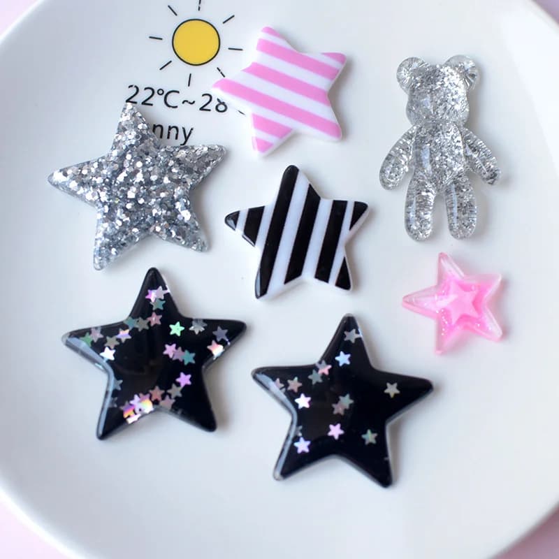 10 pezzi paillettes striscia stella orso resina posteriore piatta Kawaii tornante decorazione gioielli accessori abbigliamento fai da te scarpe ciondoli fatti a mano patch