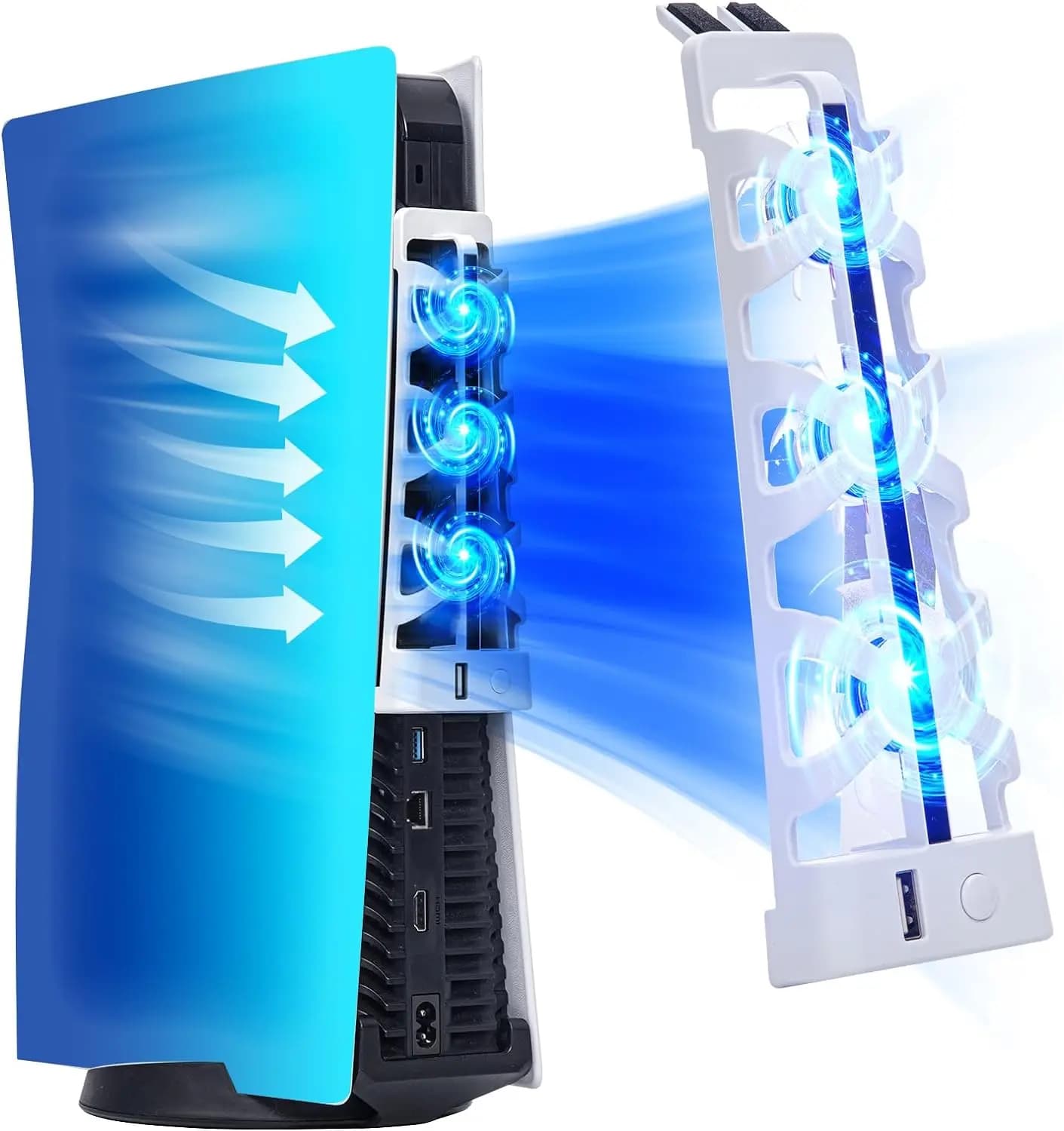 Ventola di Raffreddamento Silenziosa per PS5 con Luce LED e Porta USB Extra, Compatibile con PlayStation 5 Edizioni Disco/Digital, Accessori per Gaming