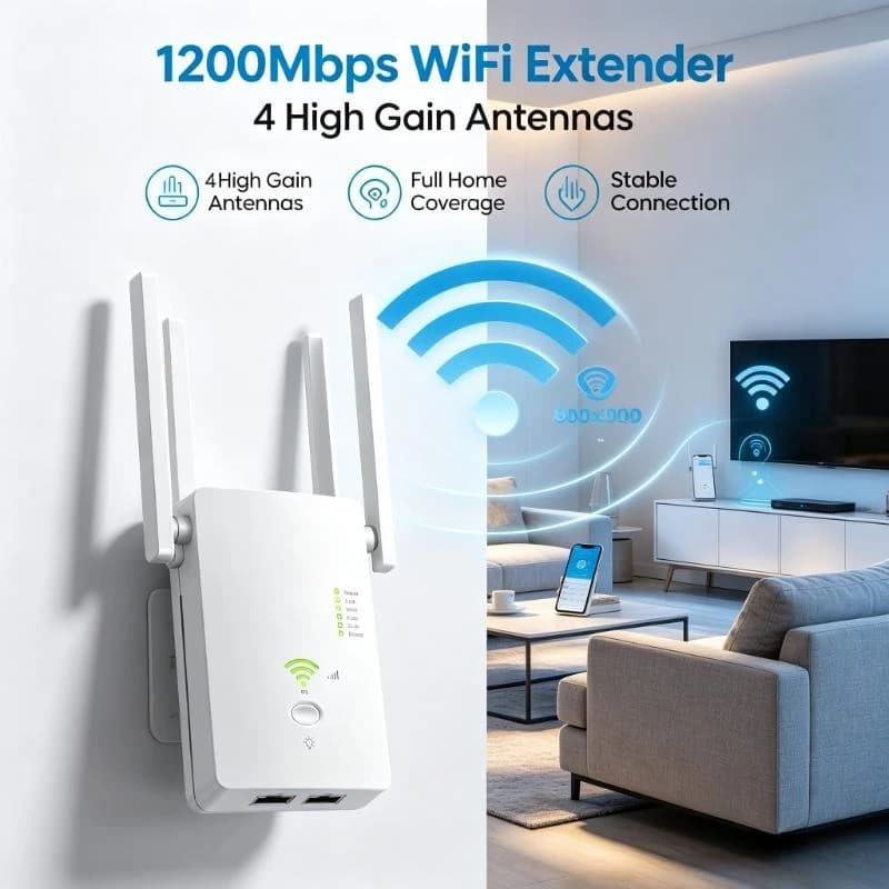 Multi-Mode Wireless Network Access Point, AC1200 5G Wifi Extender 1200Mbps Dual Band Repeater For Indoor Signal Coverage
