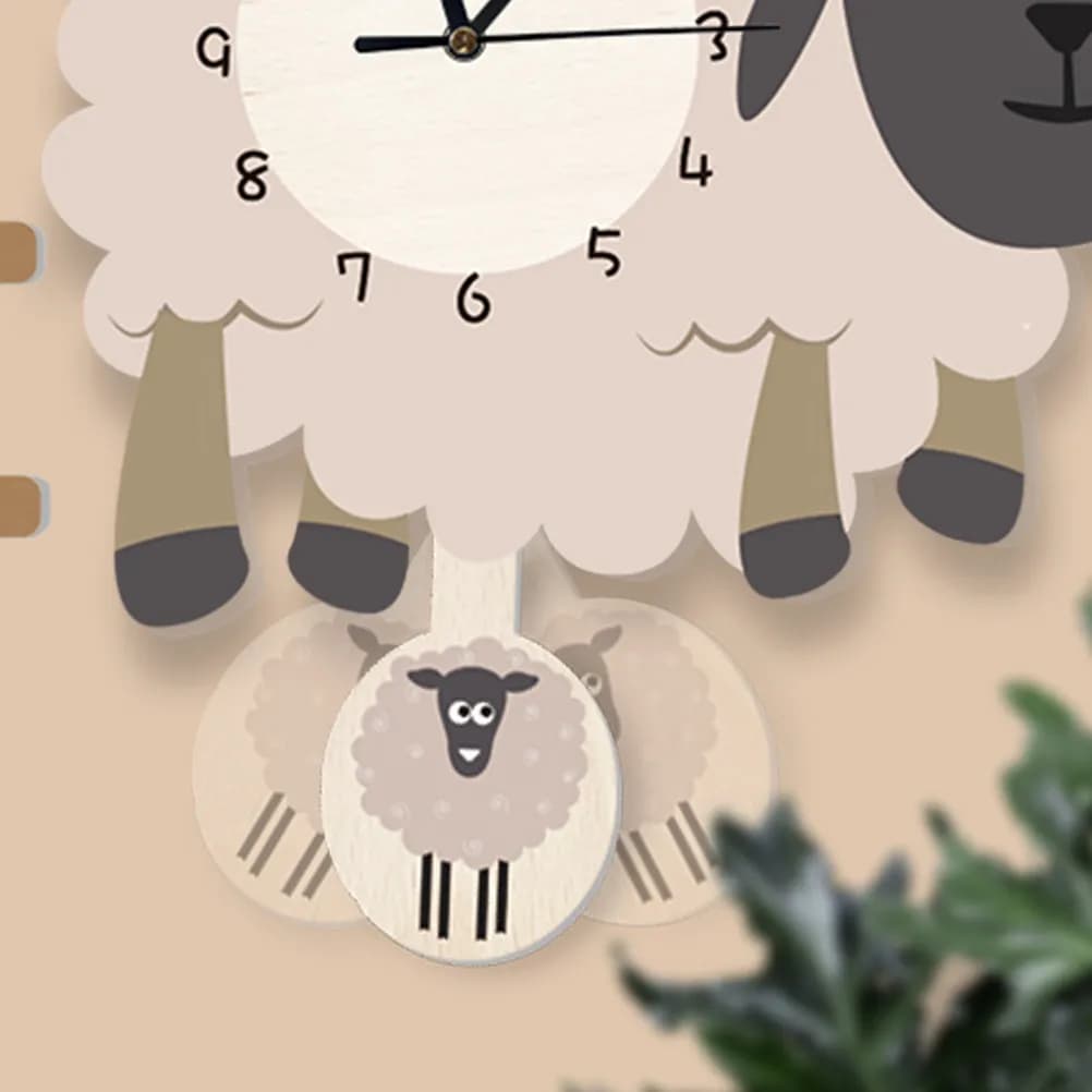 Nordic Artistic Cartoon Sheep Wall Clock Lovely Silent No Noise Hanging Clock Creative Decor for Living Room Bedroom Office Wall
