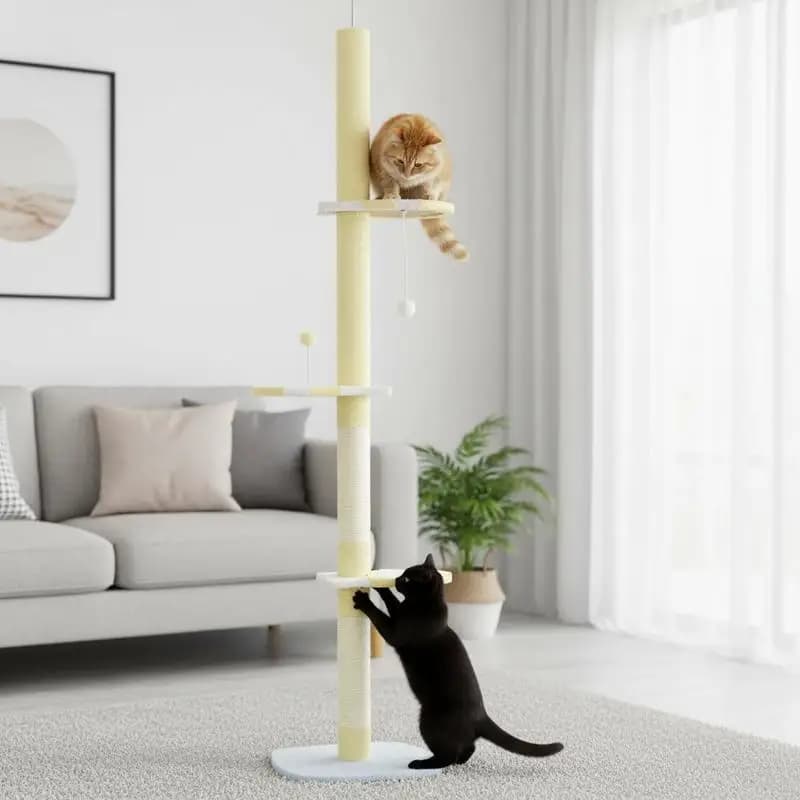 Albero per gatti regolabile da 260 cm da terra a soffitto con kit anti-ribaltamento e palla giocattolo