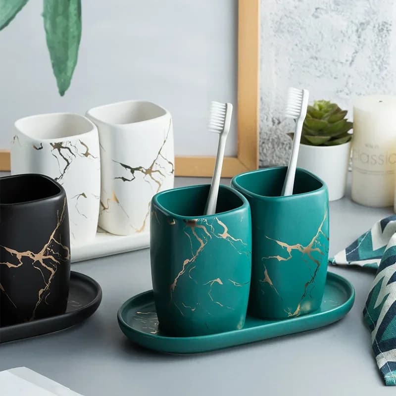Nordic Imitation Marble Toothbrush Cup Bathroom Ceramics Toothbrush Holder Storage Organizer Cup Bathroom Sets Bathroom