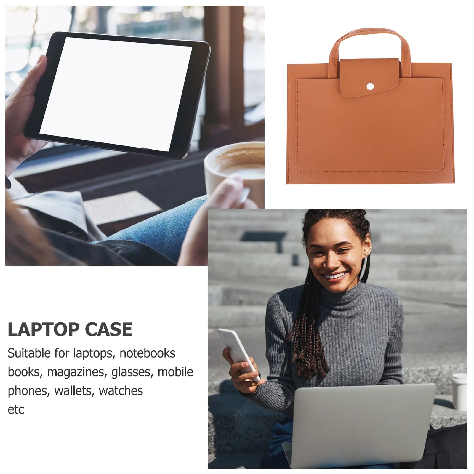 Borsa per laptop in PU da 13 pollici, custodia sottile e leggera per laptop, tablet, notebook, cellulare, occhiali, protezione per orologio, portatile