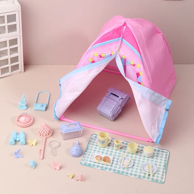 Kit da campeggio per tenda simulata per casa delle bambole 1/12 Decorazione per picnic all'aperto Micro scena Foto Prop