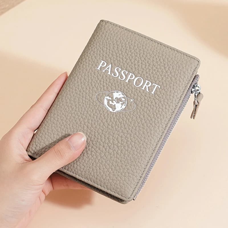 Portafoglio da viaggio porta passaporto RFID compatto per donna Portafoglio con copertina per passaporto in vera pelle con organizer da viaggio con tasca con cerniera