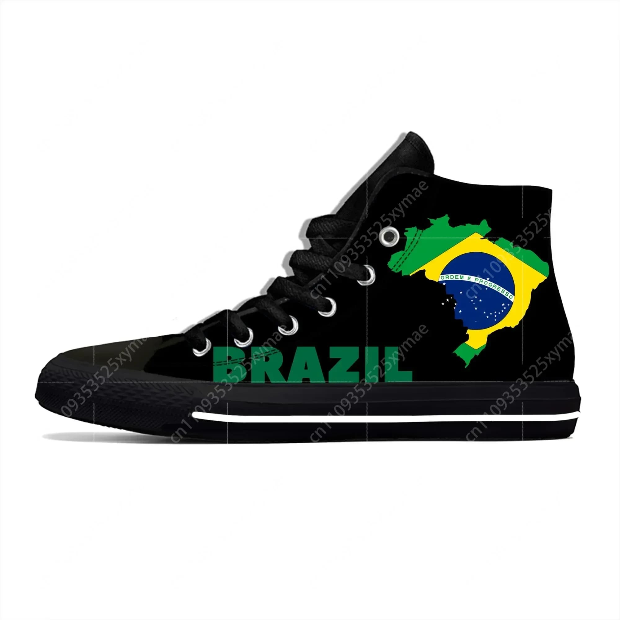Scarpe da ginnastica alte con bandiera del Brasile, scarpe casual da uomo, donna, adolescente, scarpe da corsa in tela, scarpe leggere e traspiranti con stampa 3D