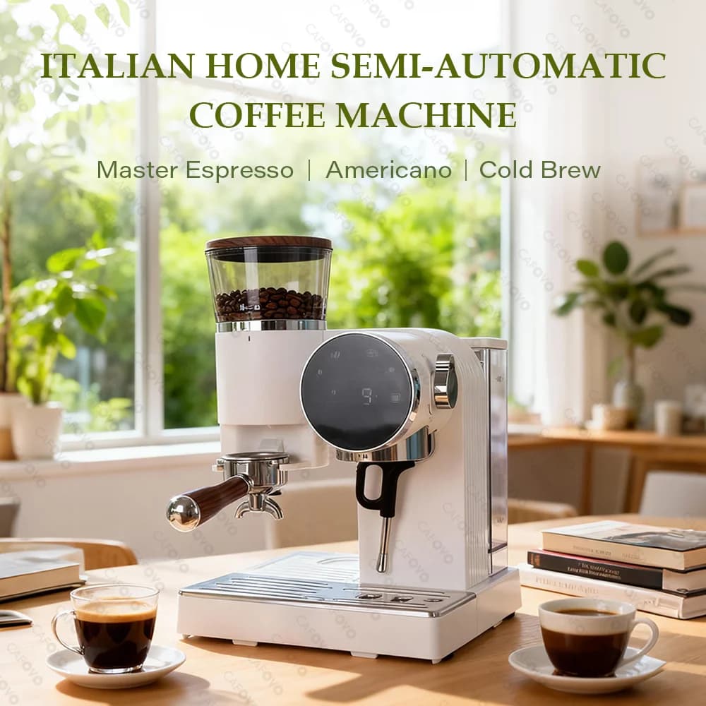 Macchina per Espresso Semi-Automatica CAFOVO E121 15 Bar 58mm con Macinacaffè a 30 Livelli e Funzione Cold Brew per Casa e Caffetteria