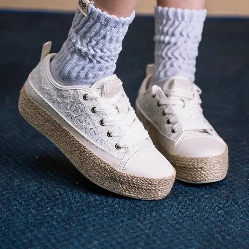 Skechers Women's Sports Bobs Sesame Breathable Lace Canvas Thick-Soled Casual Shoes 114008-Ofwt