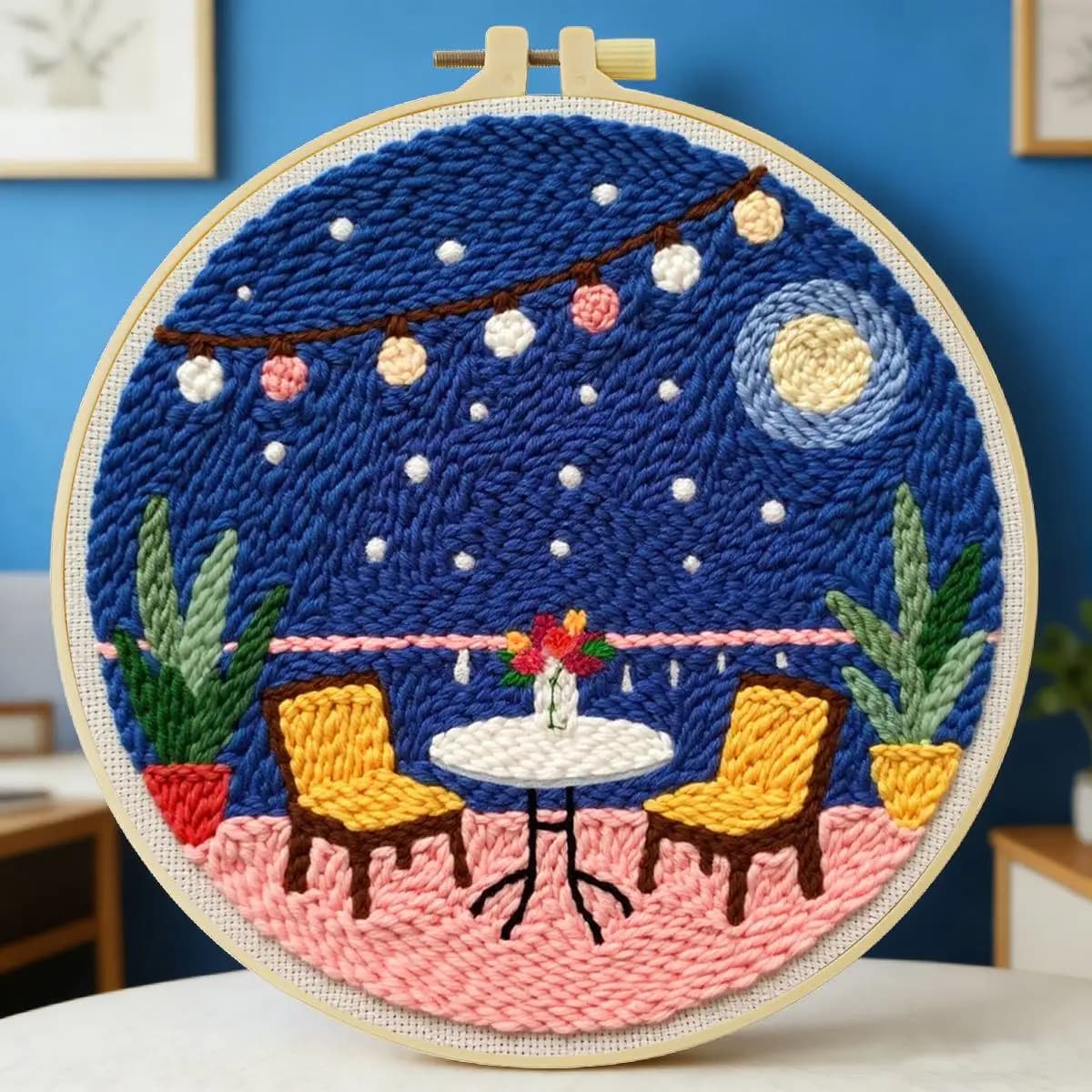 Kit per ricamo a punzone da tavolo 20x20 cm (7,87 pollici) - Set per ricamo a punto, ricamo a maglia, fai da te, regalo fatto a mano, arte con l'ago