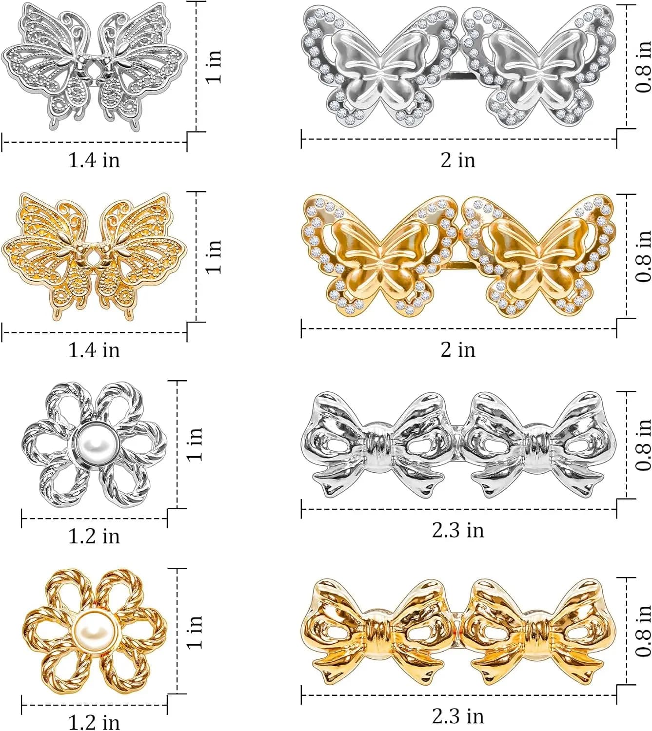Luxury Gold Crystal Decorative Waist Tightener Buckles 8 Pack, Easy Detachable Adjustable Design, No Sew Removable Jeans Waist Buttons, Convenient Pant Waist Size Adjuster for Loose Denim Trousers