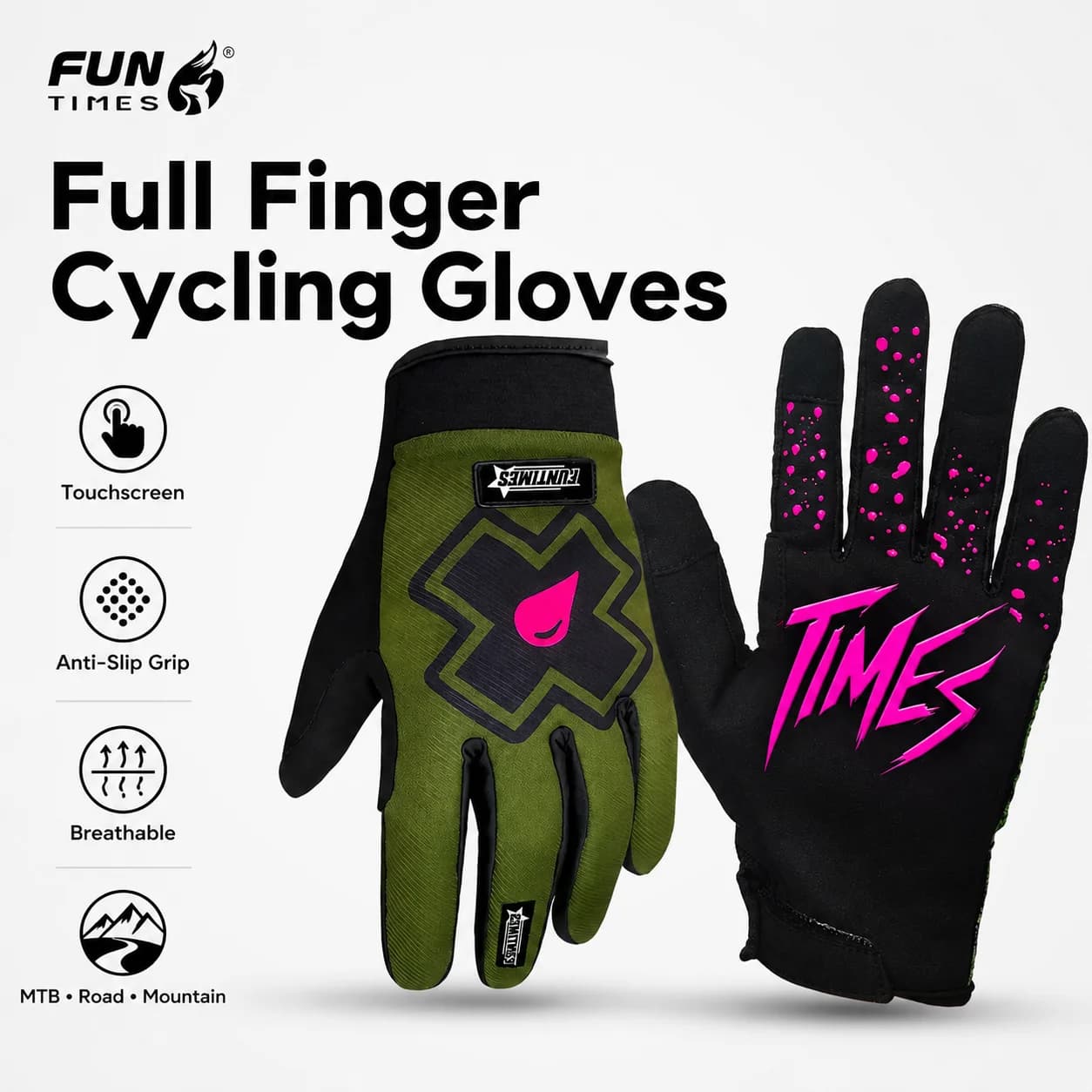 Full Finger Cycling Gloves Touchscreen Anti-Slip Breathable Bike Gloves for MTB Road Mountain Riding