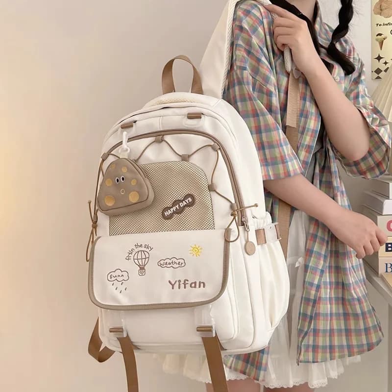 Zaino Scolastico Carino per Ragazze delle Scuole Elementari e Medie, Borsa a Doppia Tracolla dall'Estetica Elevata, Stile Universitario Morbido e Dolce