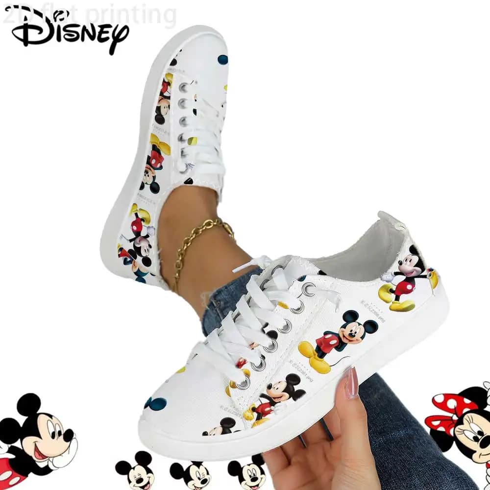 Sneakers in tela con stampa integrale Disney Classic Mickey Mouse – Scarpe casual basse con lacci da donna