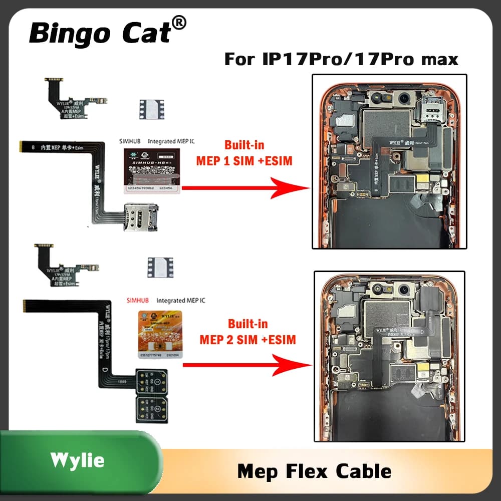 Wylie per iPhone 17 Pro 17 Pro Max Versione USA: Soluzione Integrata MEP con Supporto Singolo/Doppio e Integrazione eSIM, Cavo Flex IC Super Snow