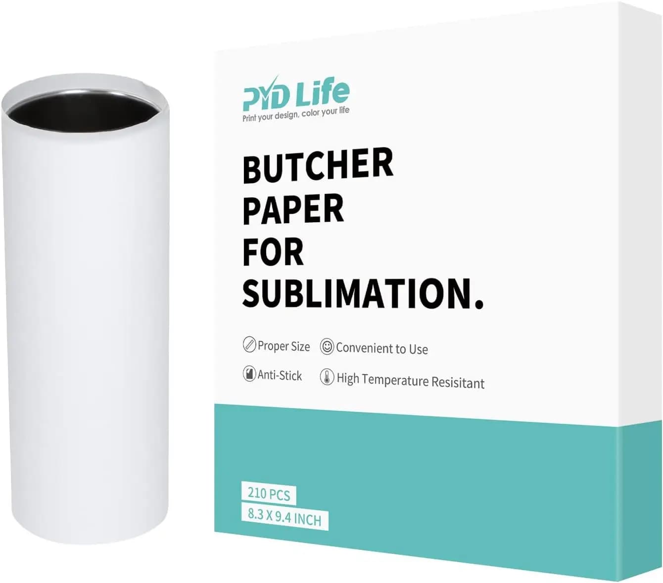 Carta da macellaio per sublimazione, fogli per termopressa 8.3x9.4 pollici, adatta per tumbler skinny da 20 OZ, senza taglio