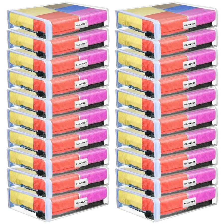 Set di 20 Sacchetti Trasparenti in Vinile con Cerniera per Organizzare Lenzuola, Sacchetti in Plastica per Maglioni con Manico e Tasca per Coperte e Plaid