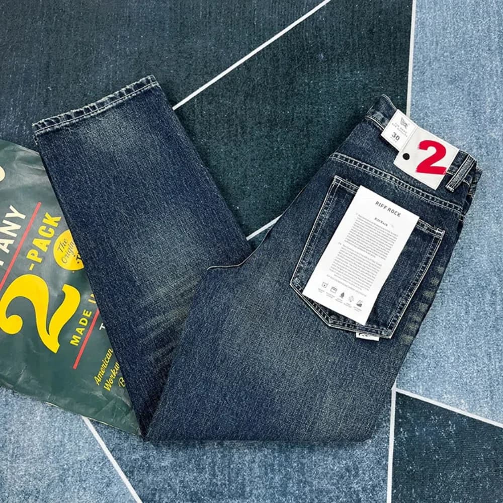 Jeans pesanti a gamba dritta da uomo American retro May pantaloni di tendenza kaki blu lavati vecchio abbigliamento