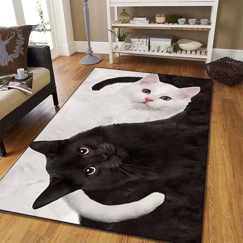 1 pcs black and white cat entrance floor carpet area carpet for living room bedroom chair carpet decorations for outdoor office gift house