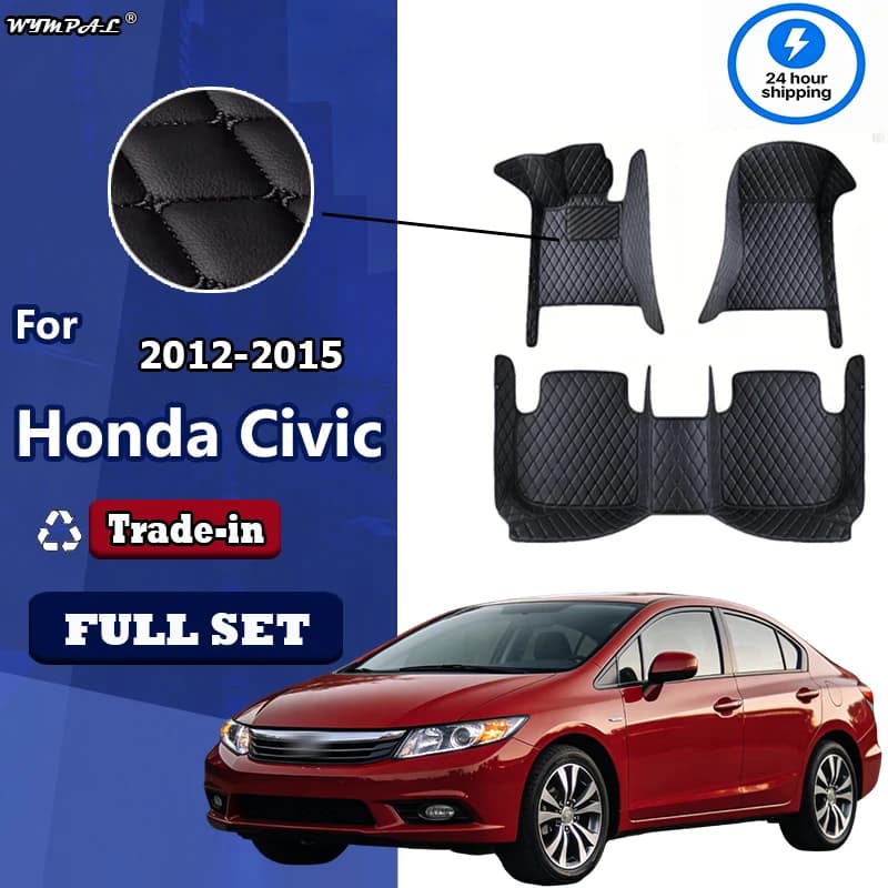 Luxury Custom Car Mats for Honda Civic 2012 2013 2014 2015 Auto Foot Reliefs Automobile Carpet Cover Interior Accessories