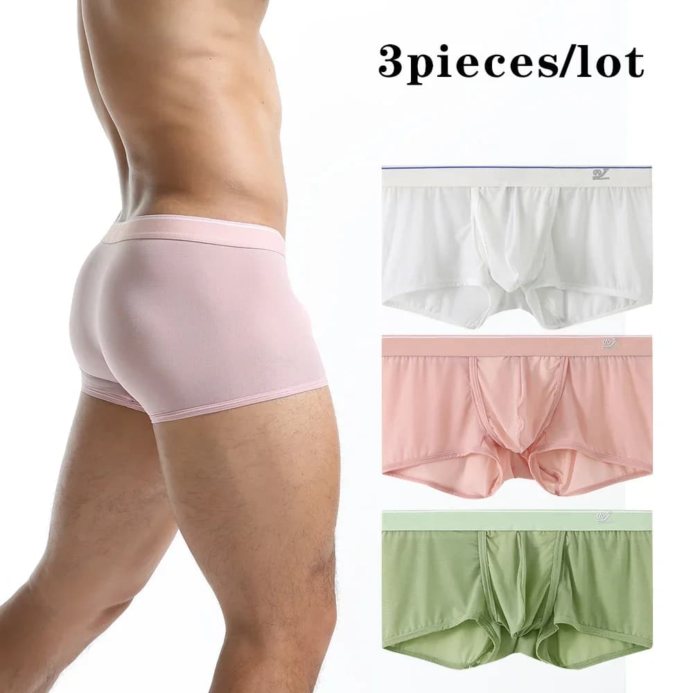 3 pezzi boxer da uomo a vita bassa intimo elastico aperto sul davanti mutande con custodia morbida con pantaloncini a vita bassa