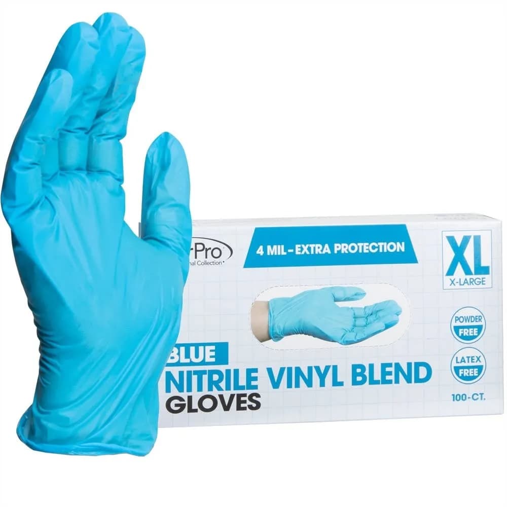 Guanti Monouso in Miscela di Nitrile e Vinile, Protezione Extra 4 Mil, Senza Polvere, Senza Lattice, Adatti per Alimenti, Taglia XL, Confezione da 100