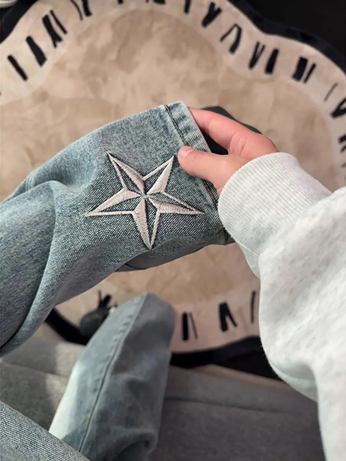 Jeans da Uomo Stile Americano con Ricamo a Stella, Gamba Dritta Larga Semi-Elastica, Vintage, Micro Flare, Primavera Autunno
