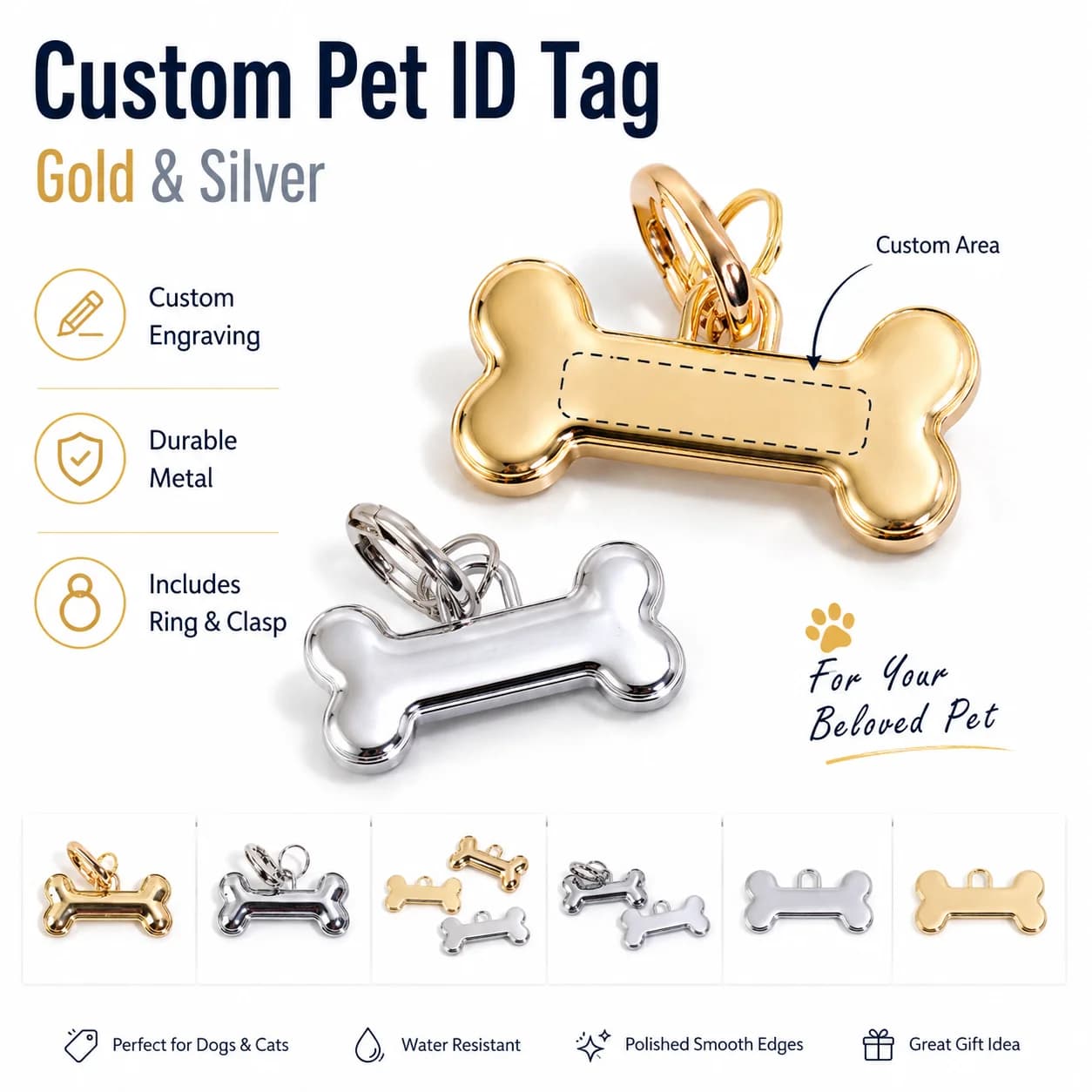 Custom Text Dog Tag Customized Name Pets Tag Bone Shape Laser Engraving Alloy Collar Pendant prttey Name Dog Tags
