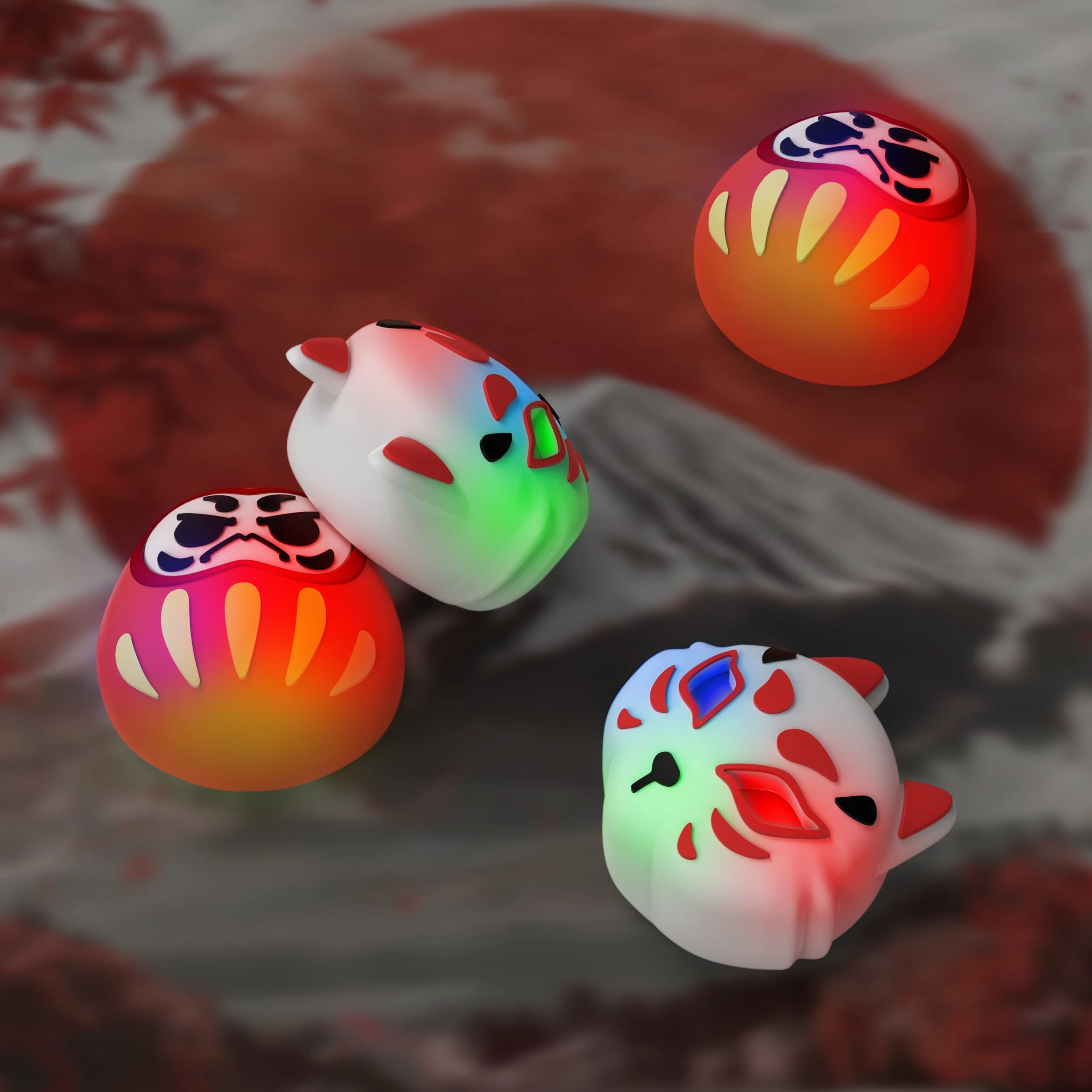 PlayVital Simpatiche puntine per levetta a LED illuminate per PS5/PS4, per Xbox Series X/S e Xbox One e Switch Pro - Daruma e Kitsune