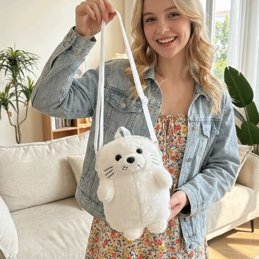 Nuova Borsa a Tracolla Morbida e Soffice a Forma di Foca, Leggera con Cinghie Regolabili, Borsa a Tracolla in Tessuto Cartoon, Accessori da Donna
