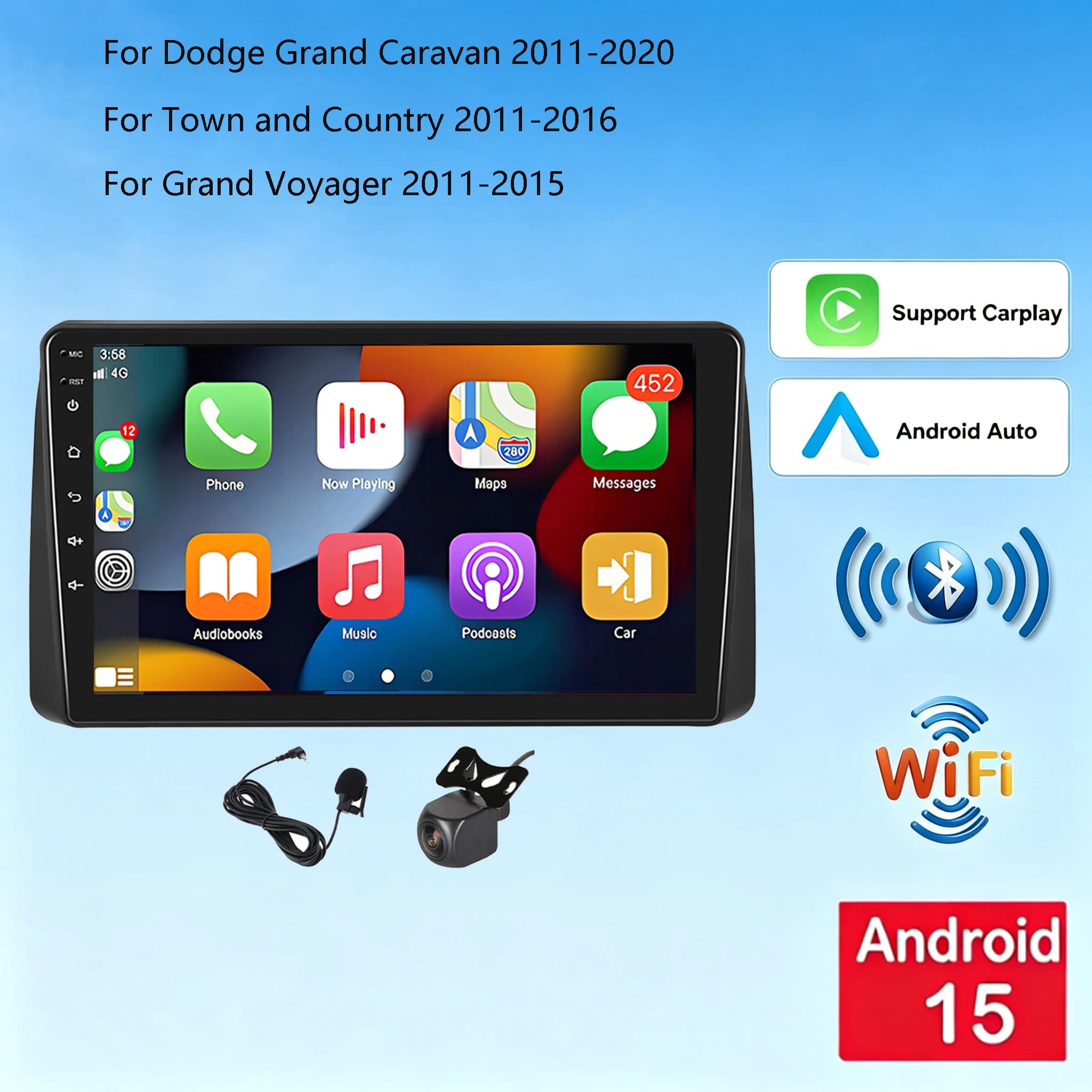 2+64G 4-core Automotive Multimedia For Dodge Grand Caravan 2011-2020 For Town and Country 2011-2016 For Grand Voyager 2011-2015 WiFi BT GPS