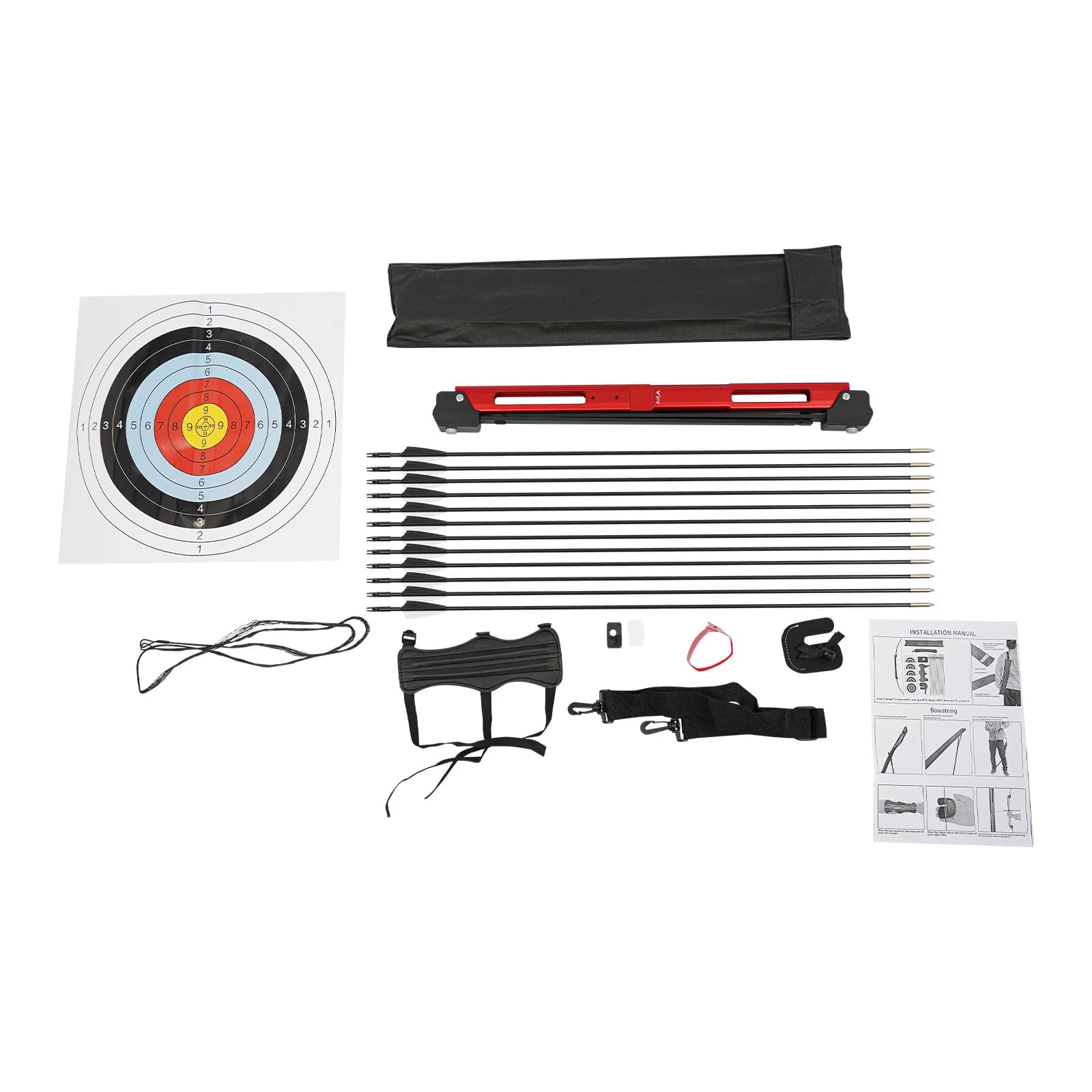 40lbs Traditional Recurve Bow, Archery Set, Foldable Bow, 138cm, Aluminum Alloy Riser, Epoxy Limbs, Red, Right Hand, with Arrows, Arm Guard, Finger Tab, Target Paper, Carry Bag, Portable, for Hunting, Target Shooting, Strength Training, Outdoor