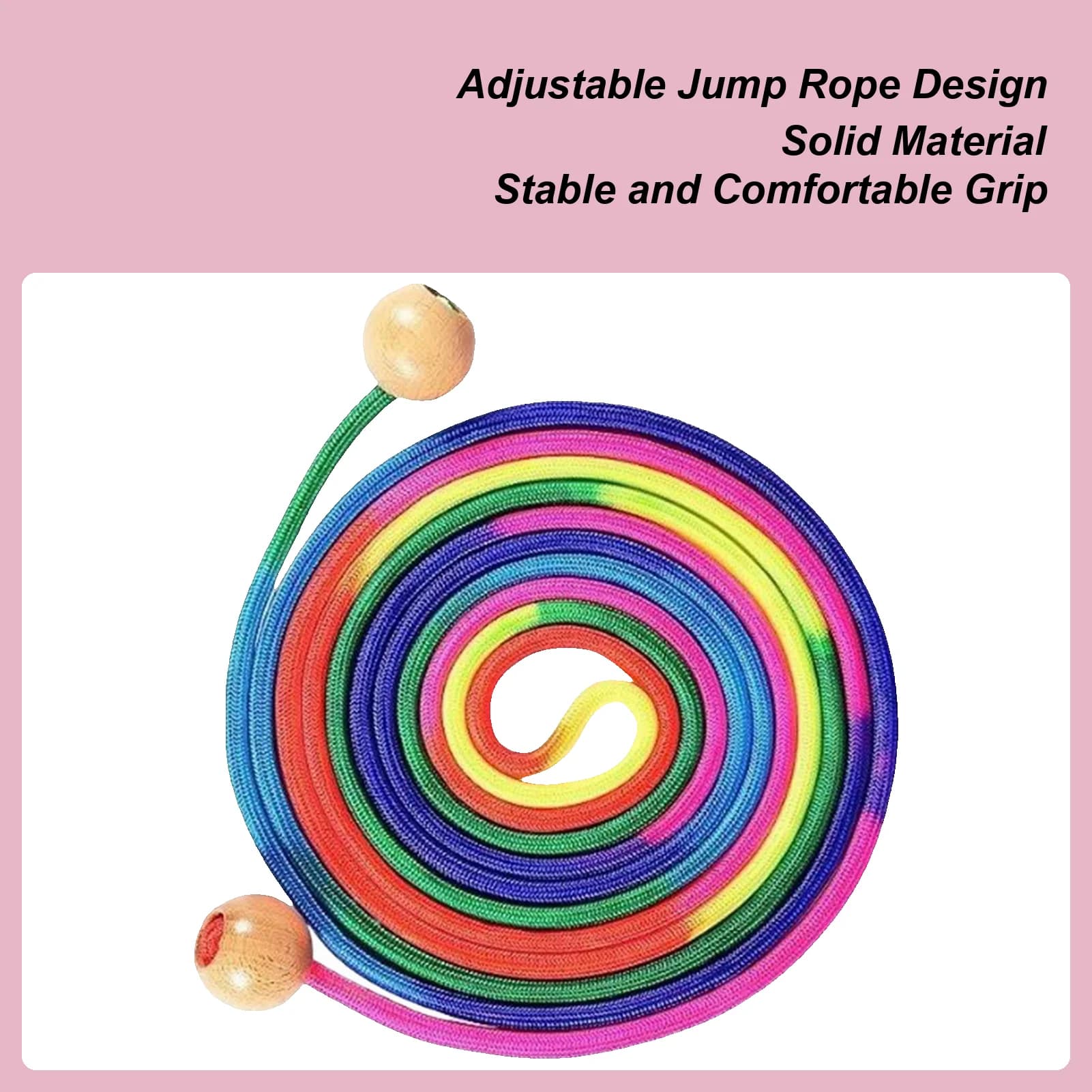 Children's Jumping Corda 16.4 Foot Rainbow Jumping Corda with Wooden Handle Toy for Kids Adjustable Jumping School Multiplayer