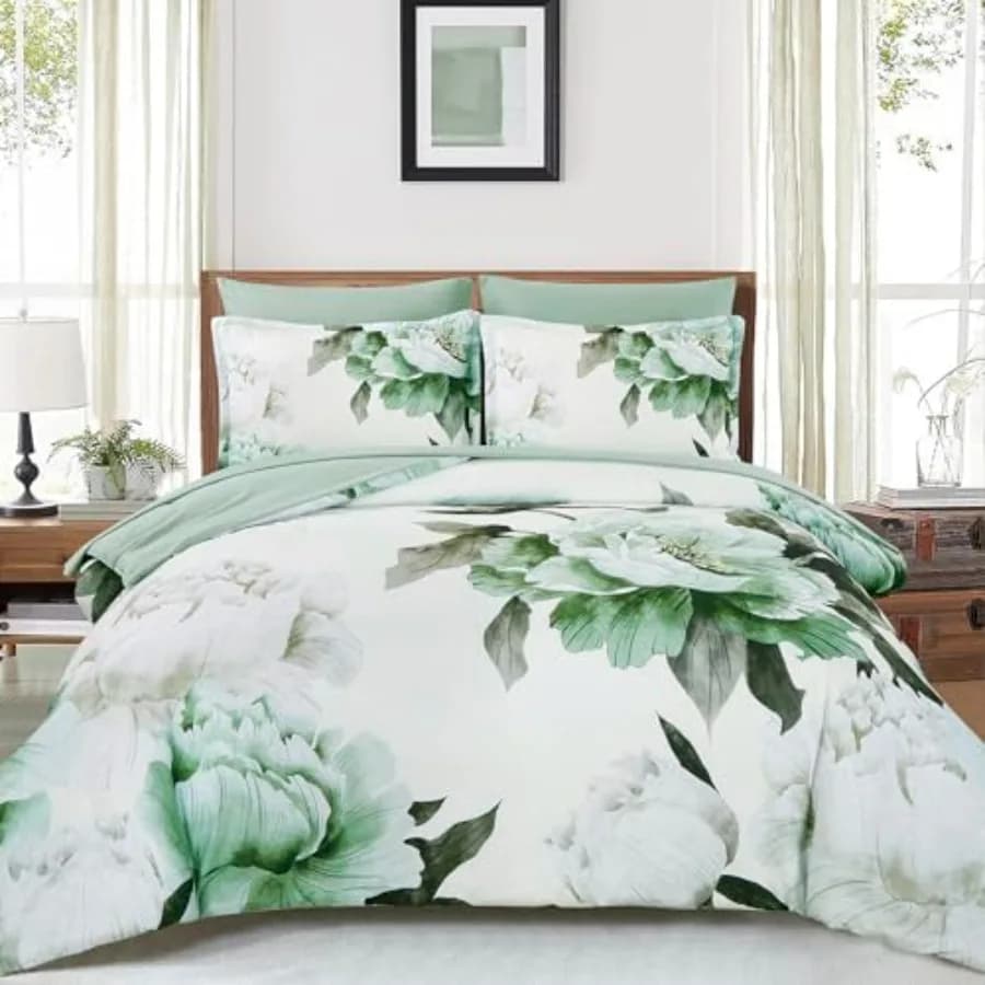 Set Copripiumino 7 Pezzi, Set Completo con Stampe Floreali, Lenzuola in Morbida Microfibra, Set Biancheria da Letto Completo con Motivi Botanici