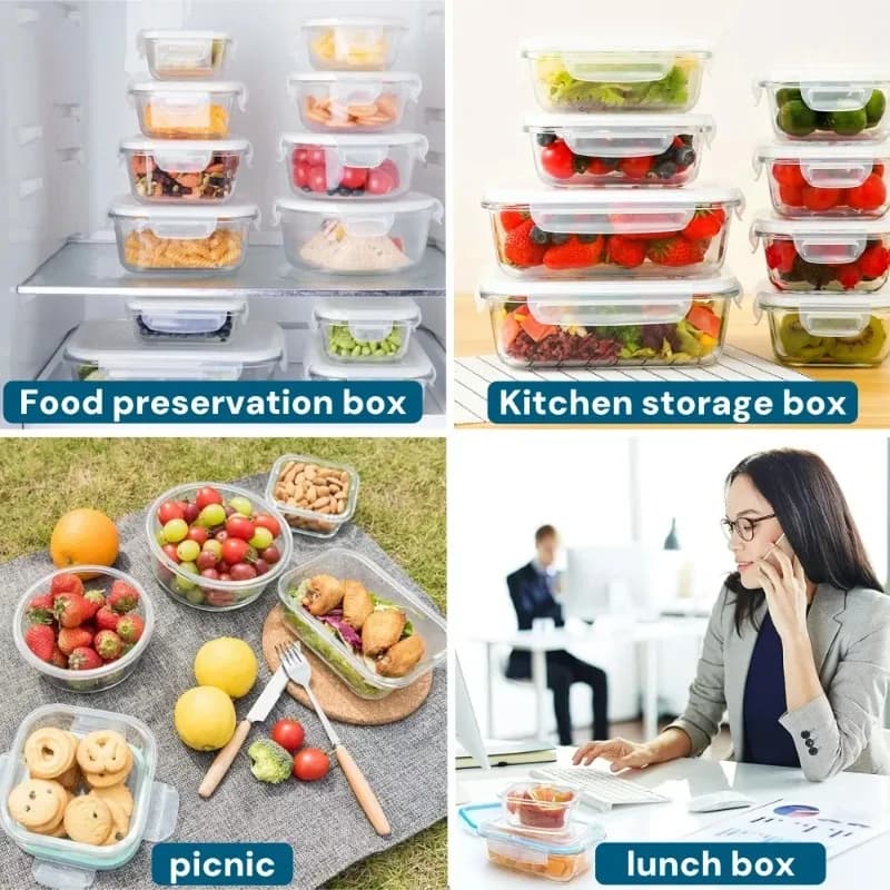 Contenitori in Vetro per Preparazione Pasti, Lunch Box, Contenitori per Alimenti con Coperchi a Chiusura Ermetica, Bento Box, Adatti per Microonde e Lavastoviglie