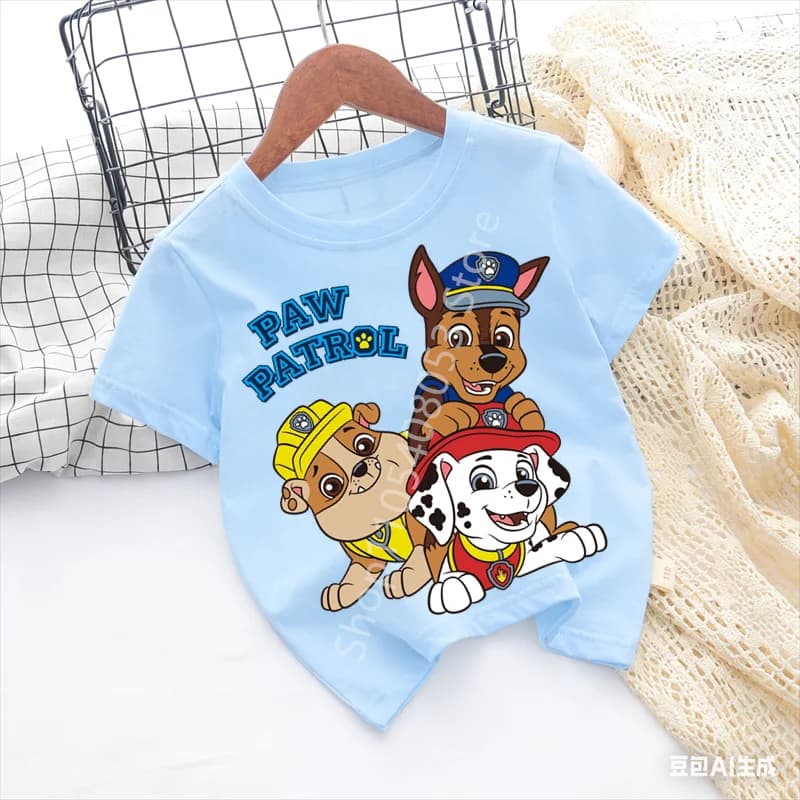 Maglietta per bambini Paw Patrol con grafica dei cartoni animati, in cotone, casual, a maniche corte, per ragazzi e ragazze, abbigliamento estivo per bambini 2026