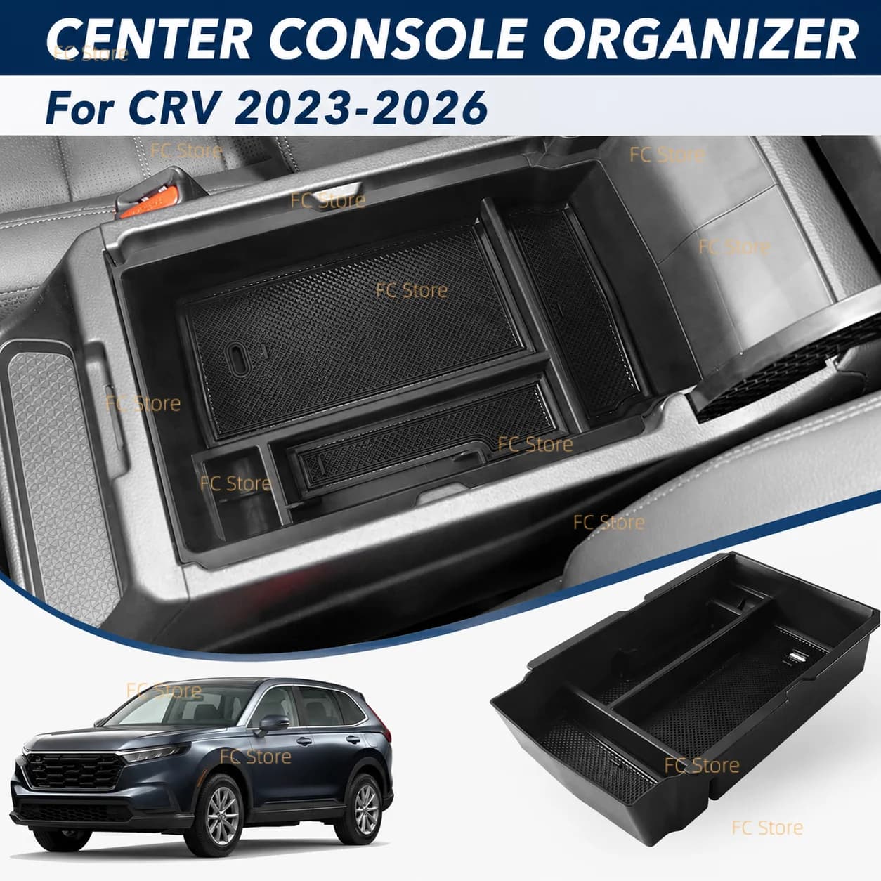 Center Console Organizer for Honda 2023-2026 CRV CR-V Car Accessories for 2023+ CR-V Hybrid, ABS Plastic, Black ABS Insert Tray