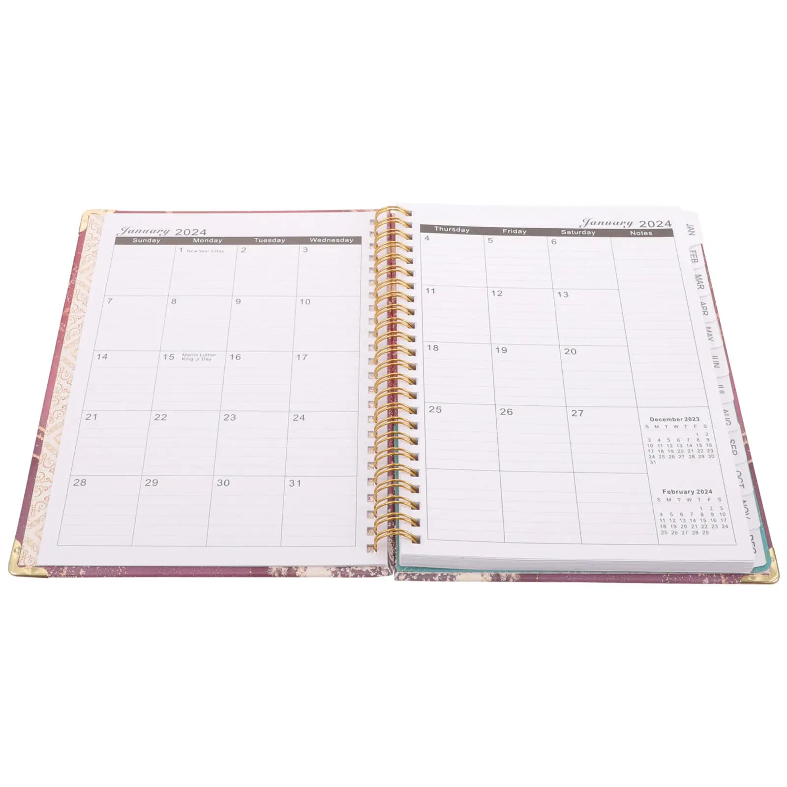 Quaderno a Spirale 2024, Agenda per Scrivere e Organizzare Obiettivi, Elegante Taccuino con Rilegatura a Spirale per Scuola, Ufficio e Viaggi