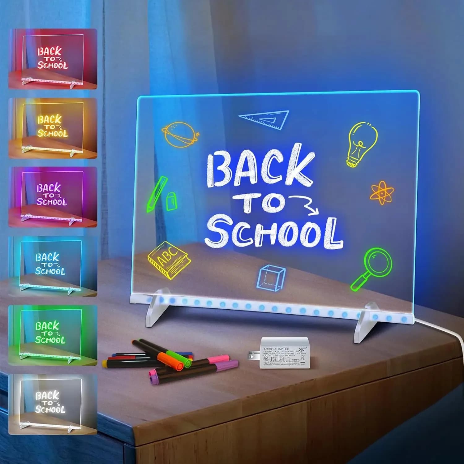 LED Note Board with Colors, 13.7"X10" 6 Modes & 8 Colors Acrylic Dry Erase Boards with Light, Led Drawing Board for Kids with Stand,Birthday Holiday Day Gifts for Girls & Boys Age 3+