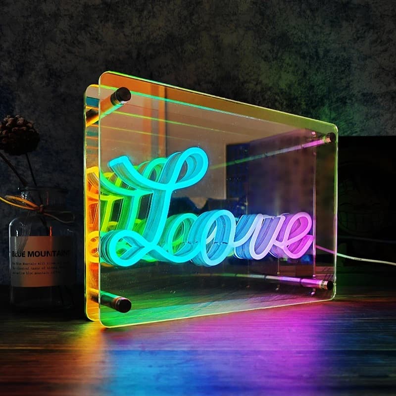 Luci con insegne al neon, lampada da tavolo a LED 3D, illuminazione colorata per atmosfera a specchio a mille strati, per sport elettronici, camera da letto, compleanno, decorazioni per feste