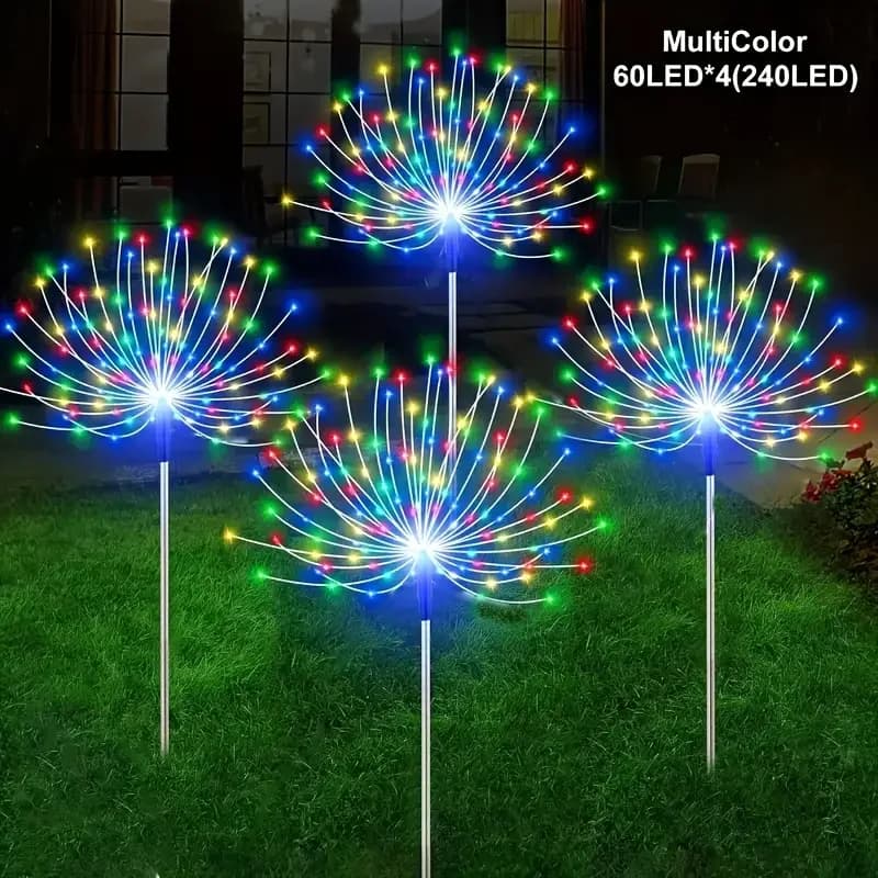 Luci solari da giardino Illuminazione esterna impermeabile da 200 LED con hardware di installazione Luci per fuochi d'artificio per Natale, prato