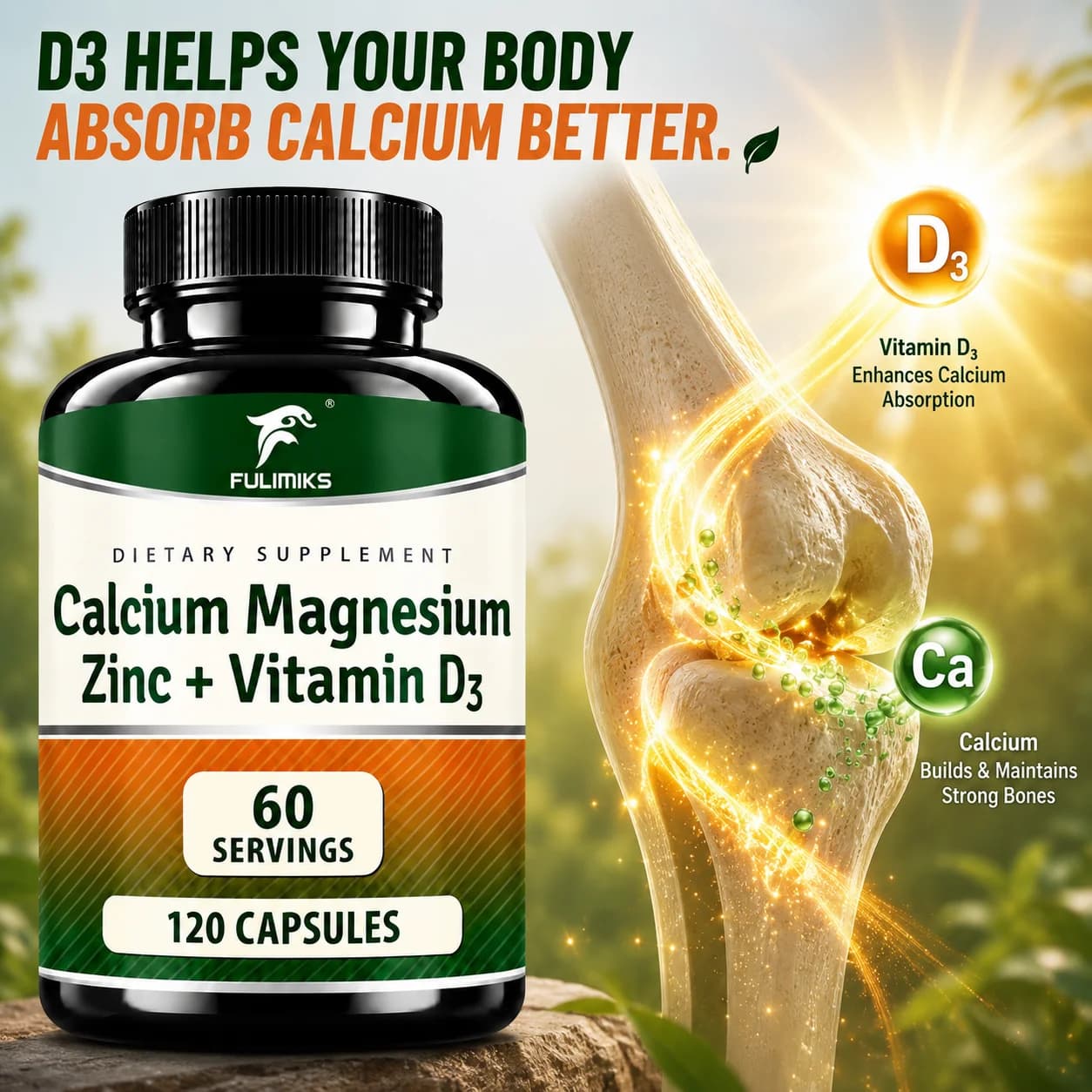 Calcium Magnesium Zinc Supplement, with Vitamin D3 & K2, Support Bone Strength, Muscle Wellness & Immune Health, for Men & Women