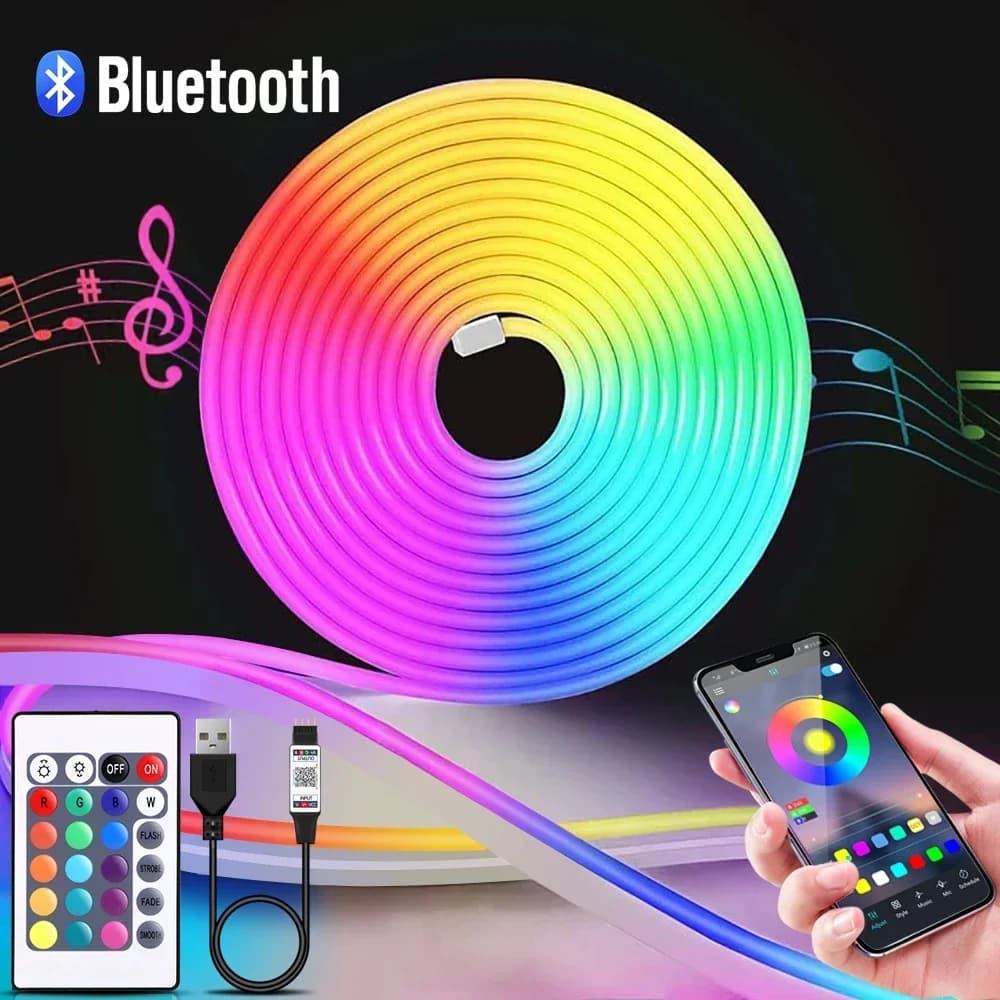 1-5m RGB LED Neon Strip Light 5V USB Flexible Corda Light APP Remote control Music sync Change room color Home decor