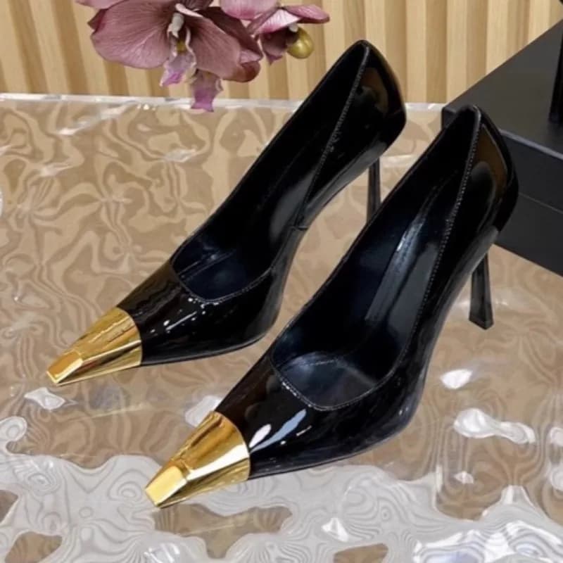 Nuove Scarpe da Donna con Tacco a Spillo, Moda Primaverile, Punta in Metallo, in Pelle, Scarpette a Punta, Antiscivolo e Resistenti all'Usura